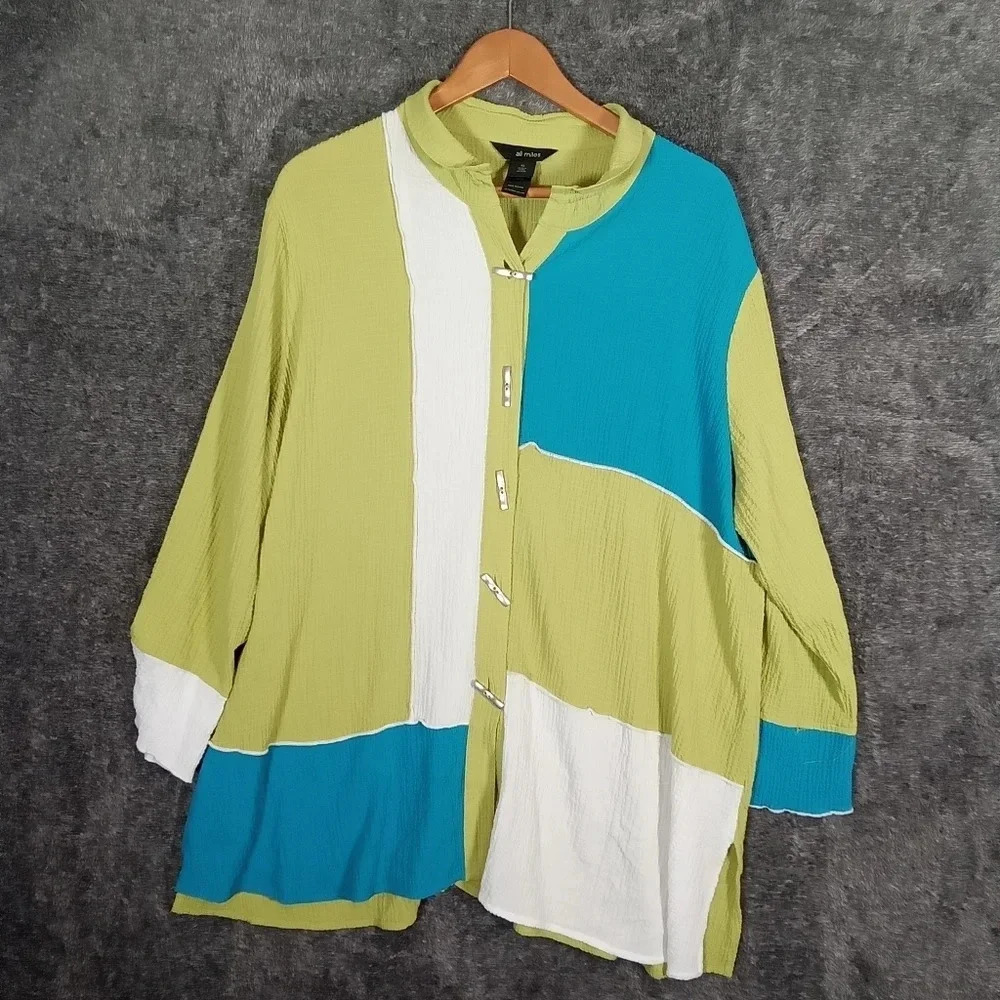 Ali miles women's multi color crinkle Tunic Lagenlook top size extra large - Picture 2 of 7